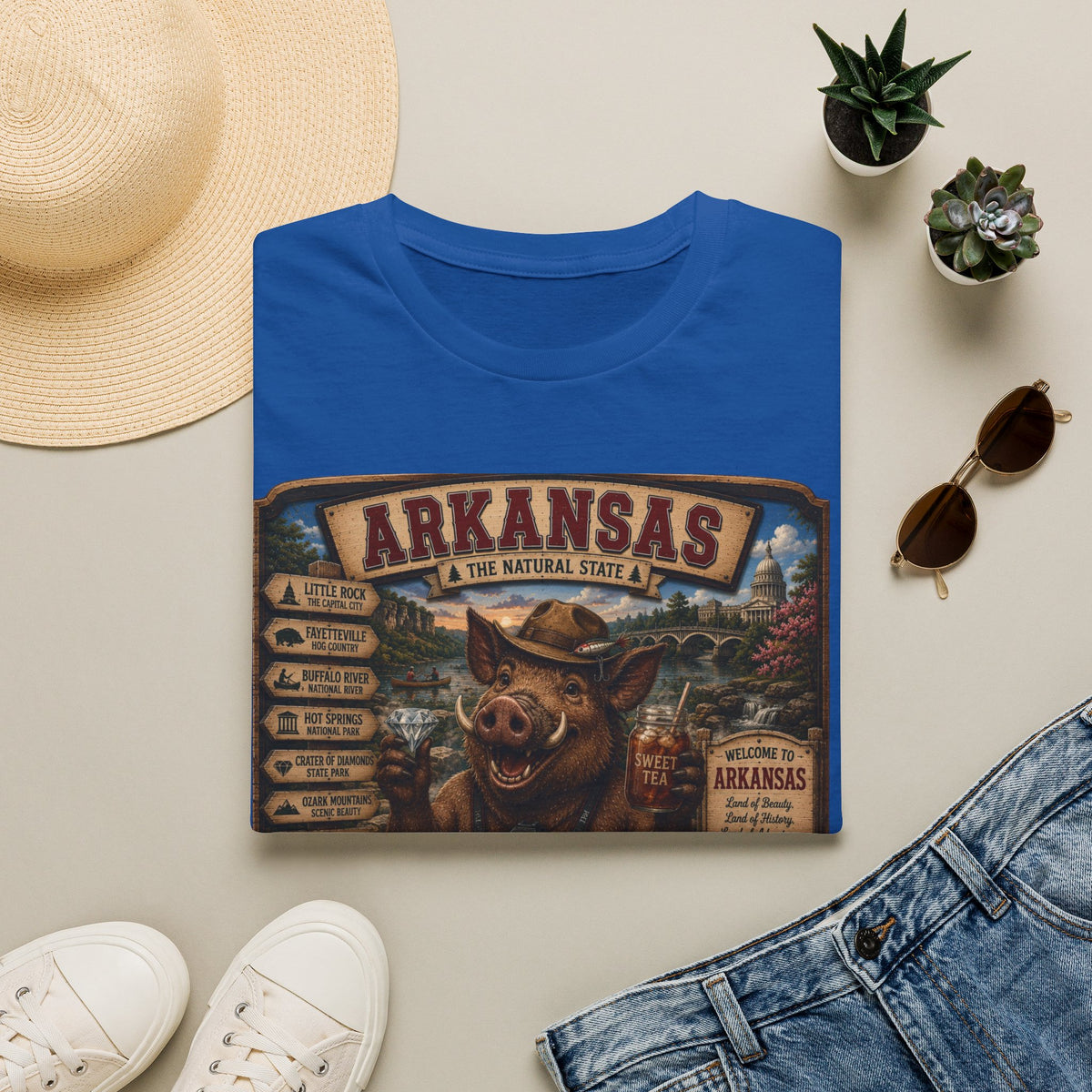 Arkansas Vintage Boar T-Shirt — State Travel Sign Souvenir