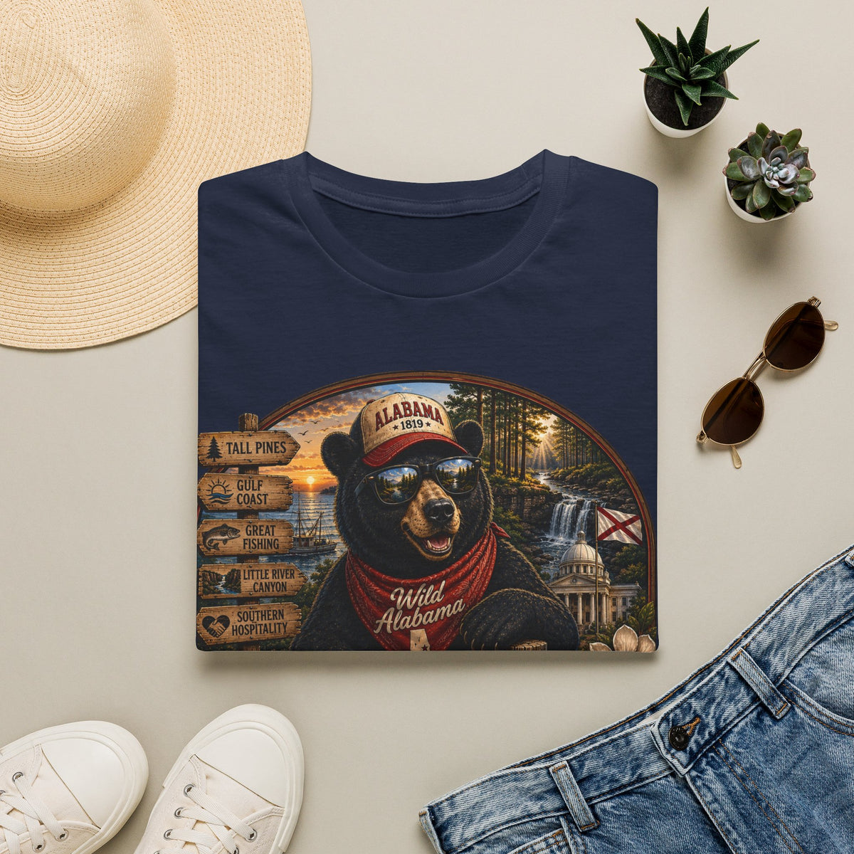 Alabama Bear Graphic T-Shirt — Vintage State Pride Tee