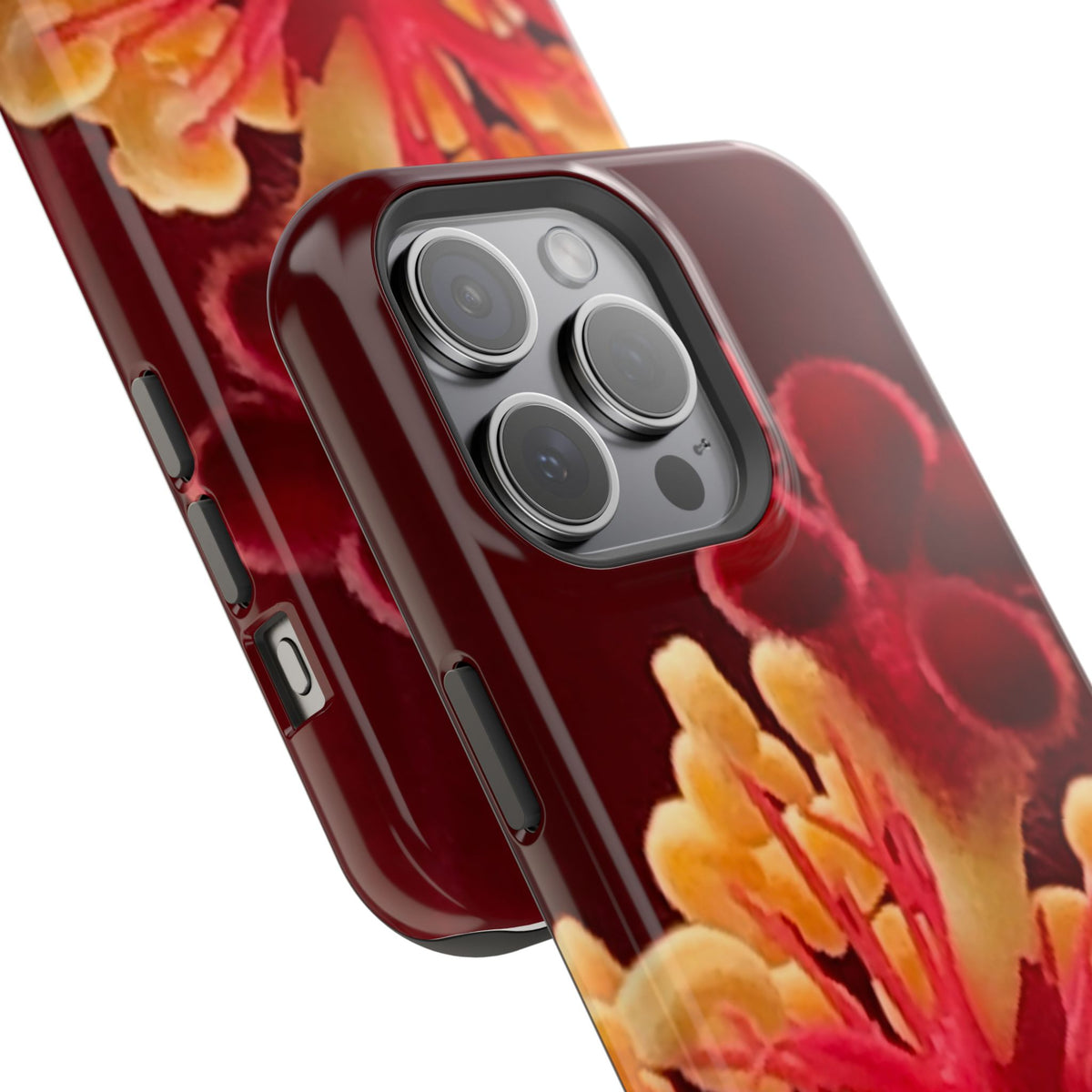Floral Macro Phone Case — Red & Yellow Pollen Design (Magnetic Impact-Resistant)
