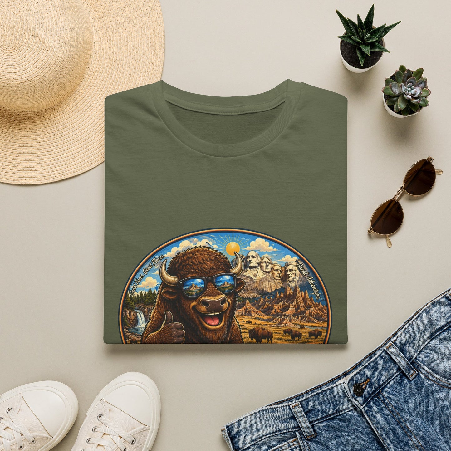 South Dakota Buffalo Vintage Tee — Retro Mount Rushmore Travel T‑Shirt