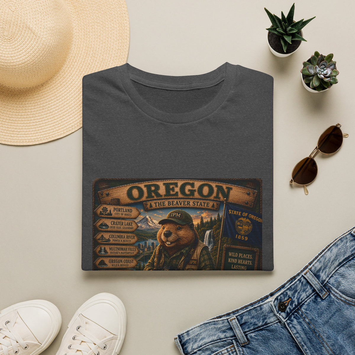 Oregon Beaver State Vintage Travel T-Shirt — Scenic Landmarks & Wildlife Tee