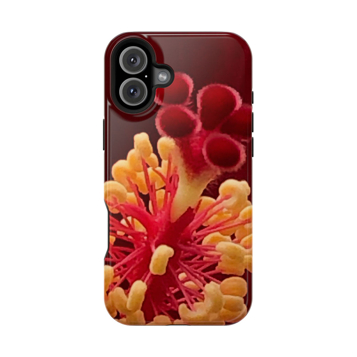 Floral Macro Phone Case — Red & Yellow Pollen Design (Magnetic Impact-Resistant)