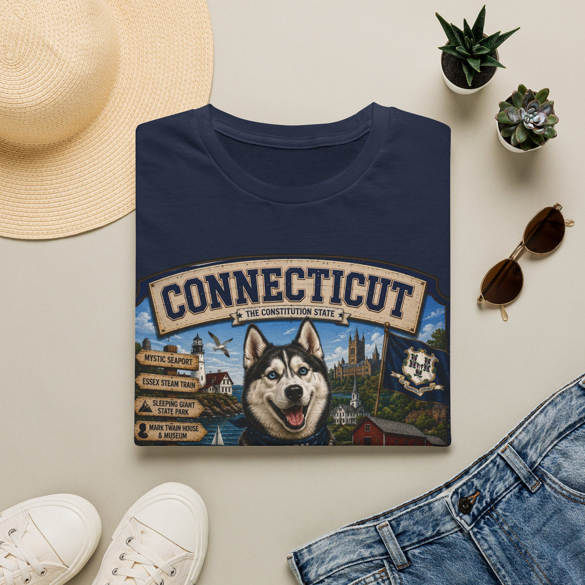 Connecticut Husky State T-Shirt — Vintage Connecticut Scenic Tee