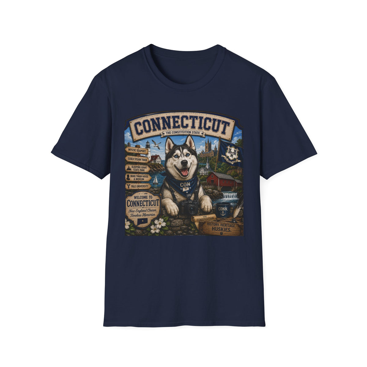 Connecticut Husky State T-Shirt — Vintage Connecticut Scenic Tee