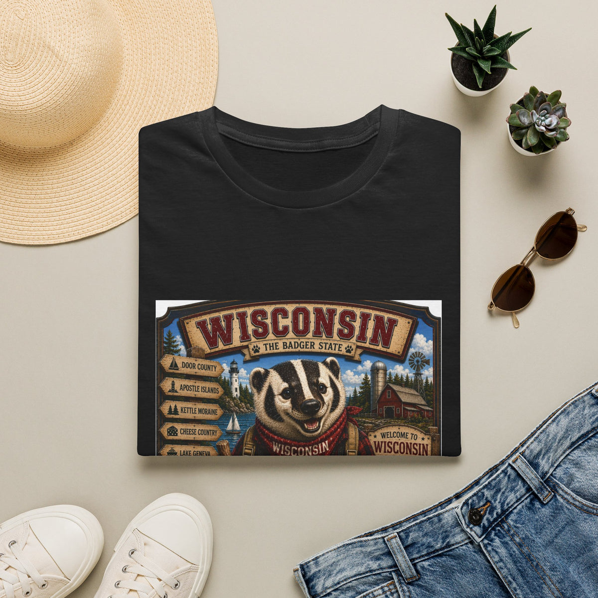 Wisconsin Badger Retro Travel T-Shirt — Vintage State Pride Tee