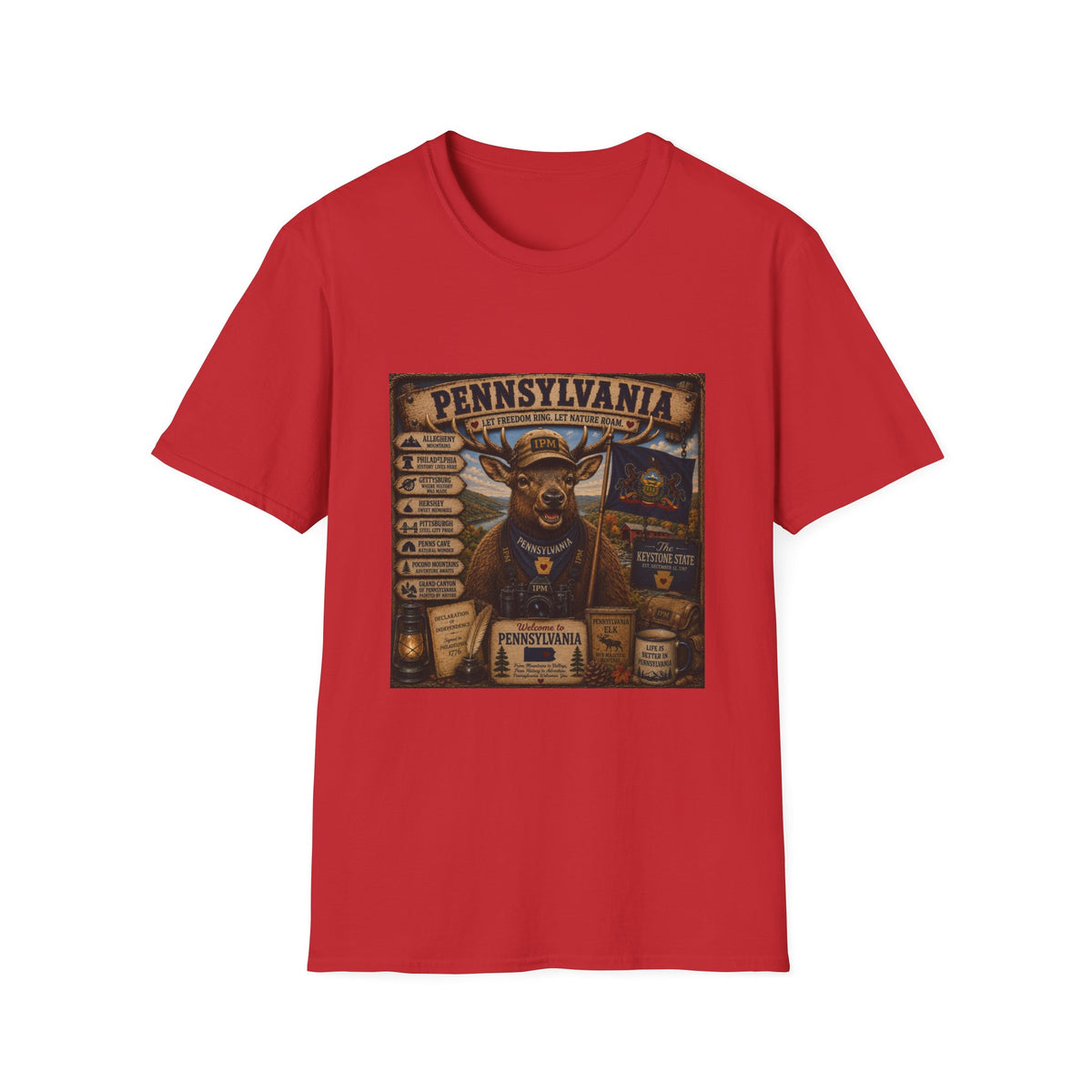 Pennsylvania Deer Vintage State Sign T-Shirt — Rustic Hunting & Outdoors Souvenir