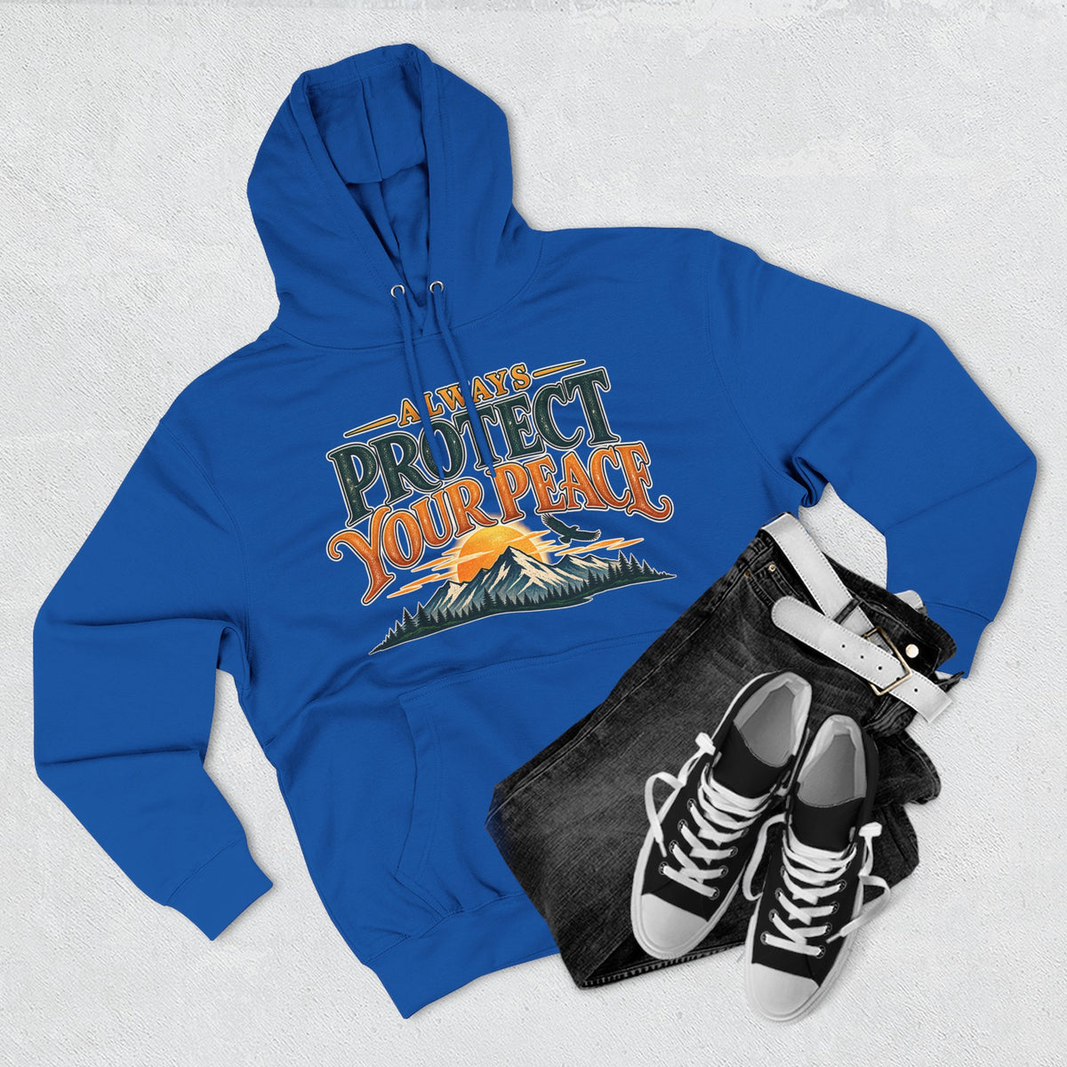 Hoodie - "Always Protect Your Peace" Mountain Graphic Fleece Hoodie