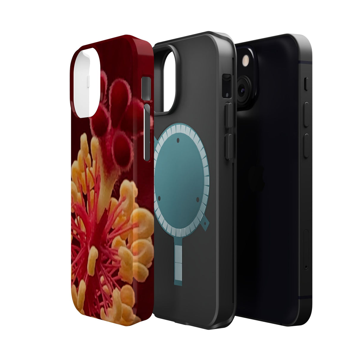 Floral Macro Phone Case — Red & Yellow Pollen Design (Magnetic Impact-Resistant)