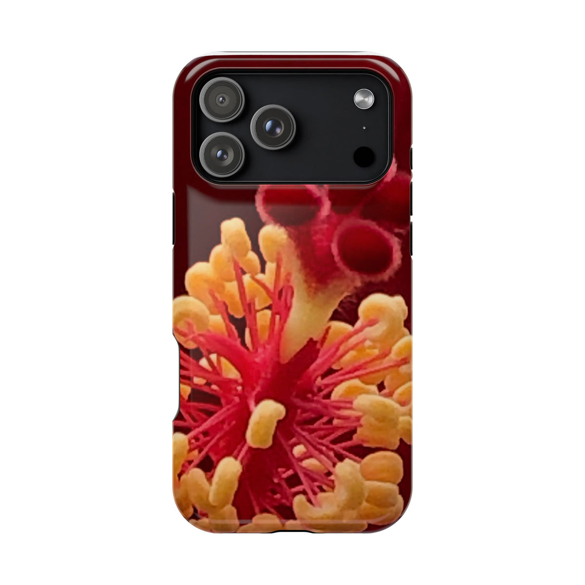 Floral Macro Phone Case — Red & Yellow Pollen Design (Magnetic Impact-Resistant)
