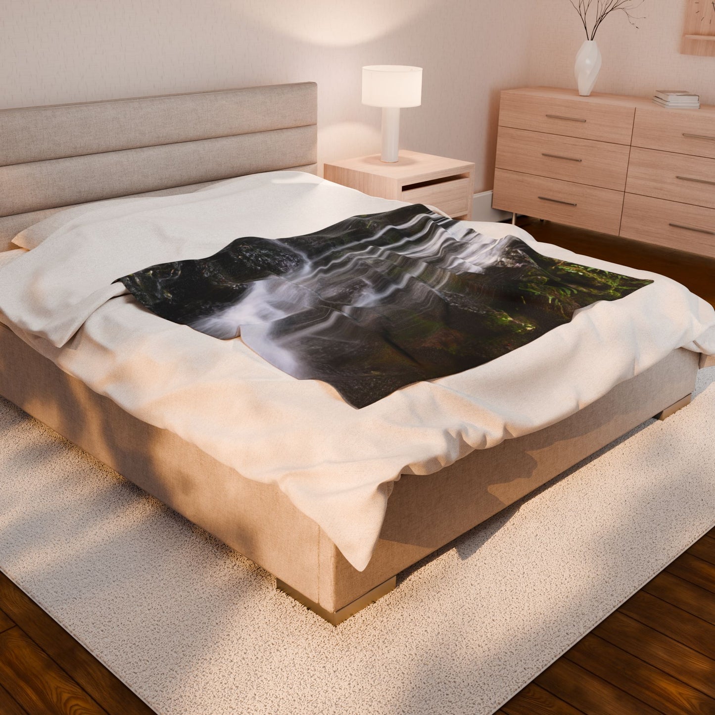 Waterfall Velveteen Plush Blanket – Cozy Nature Print Throw