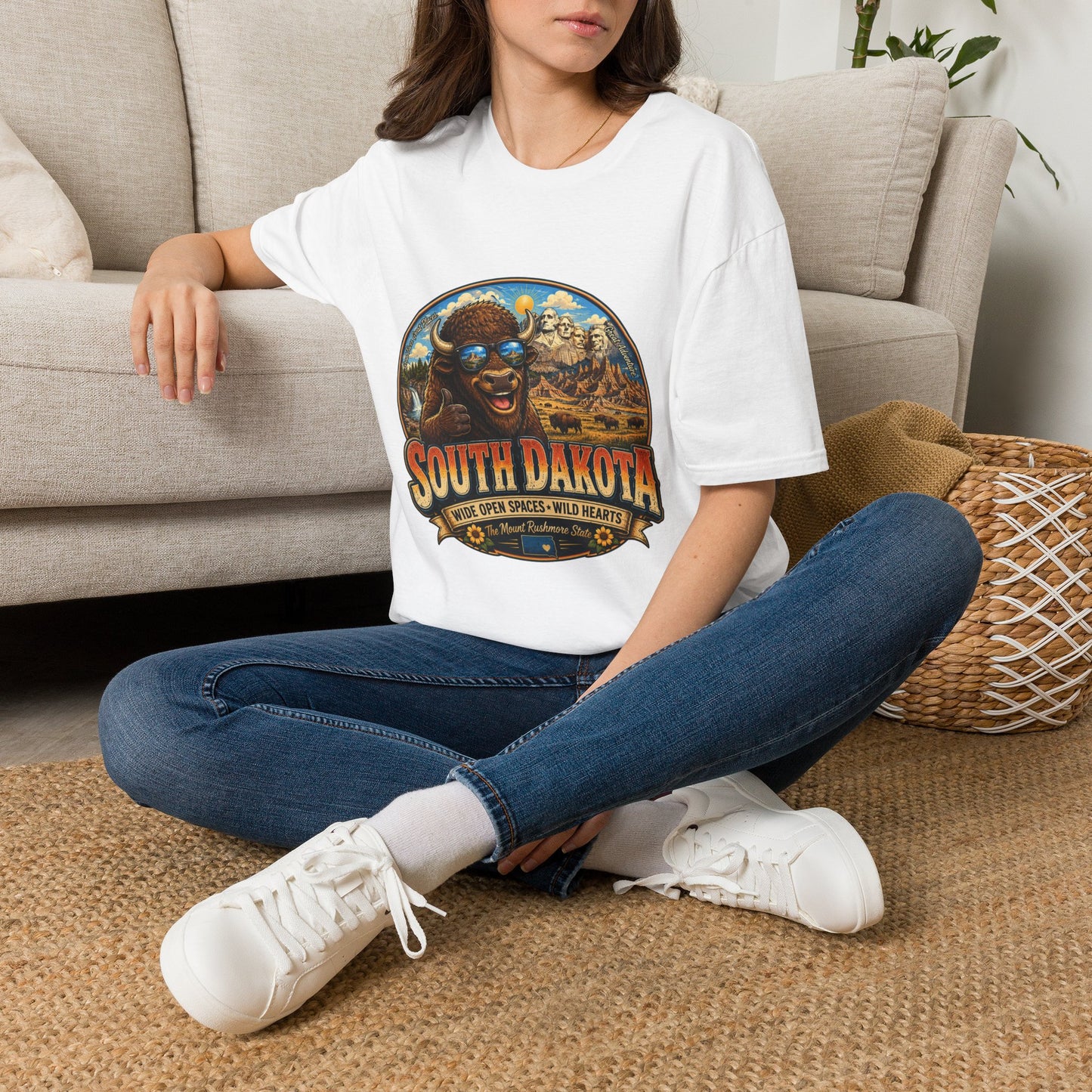 South Dakota Buffalo Vintage Tee — Retro Mount Rushmore Travel T‑Shirt