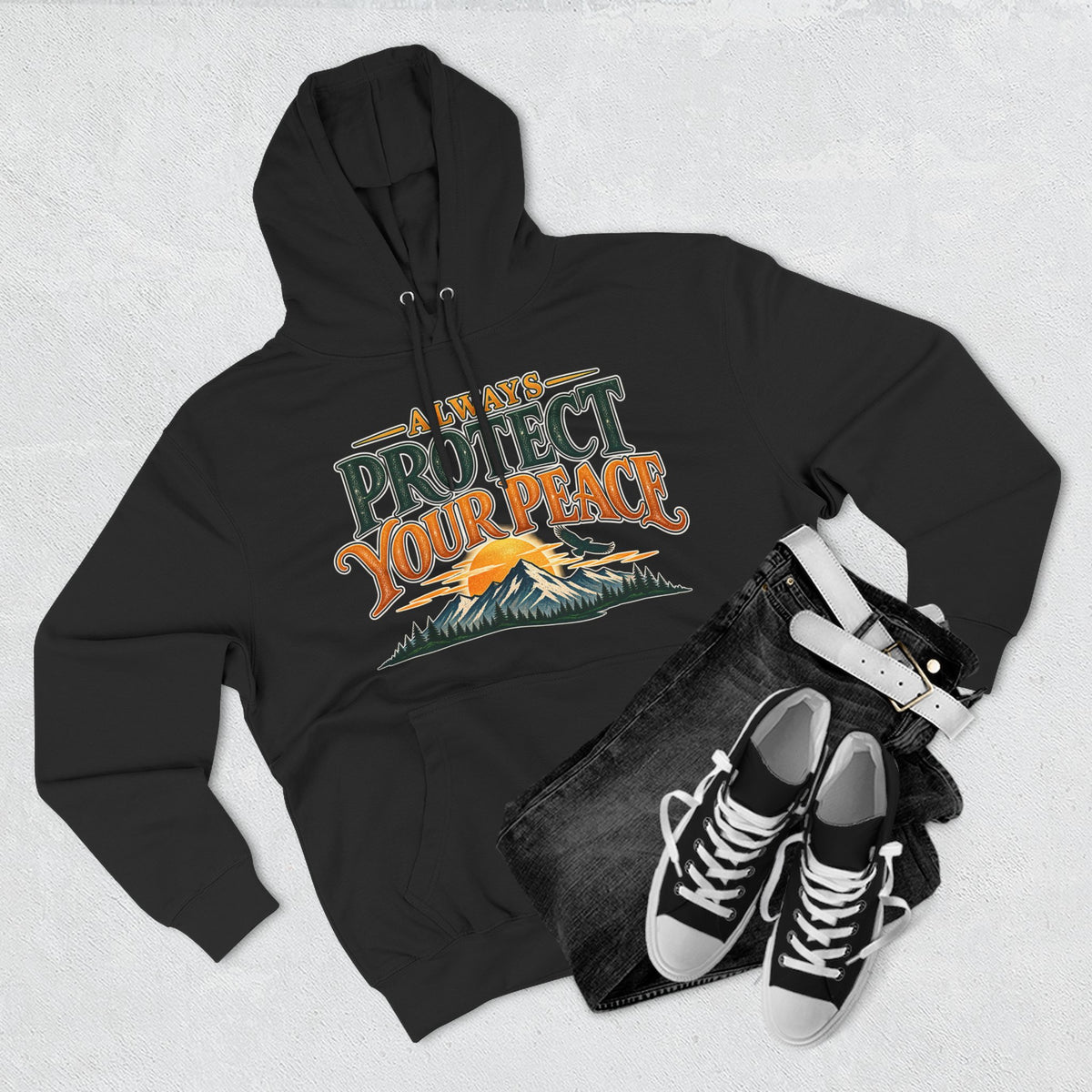 Hoodie - "Always Protect Your Peace" Mountain Graphic Fleece Hoodie