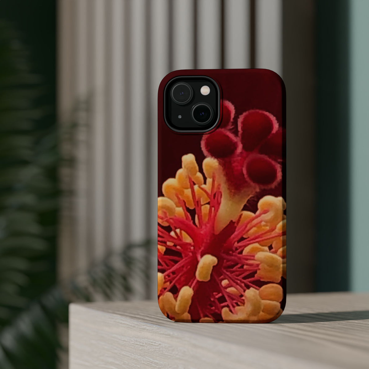 Floral Macro Phone Case — Red & Yellow Pollen Design (Magnetic Impact-Resistant)