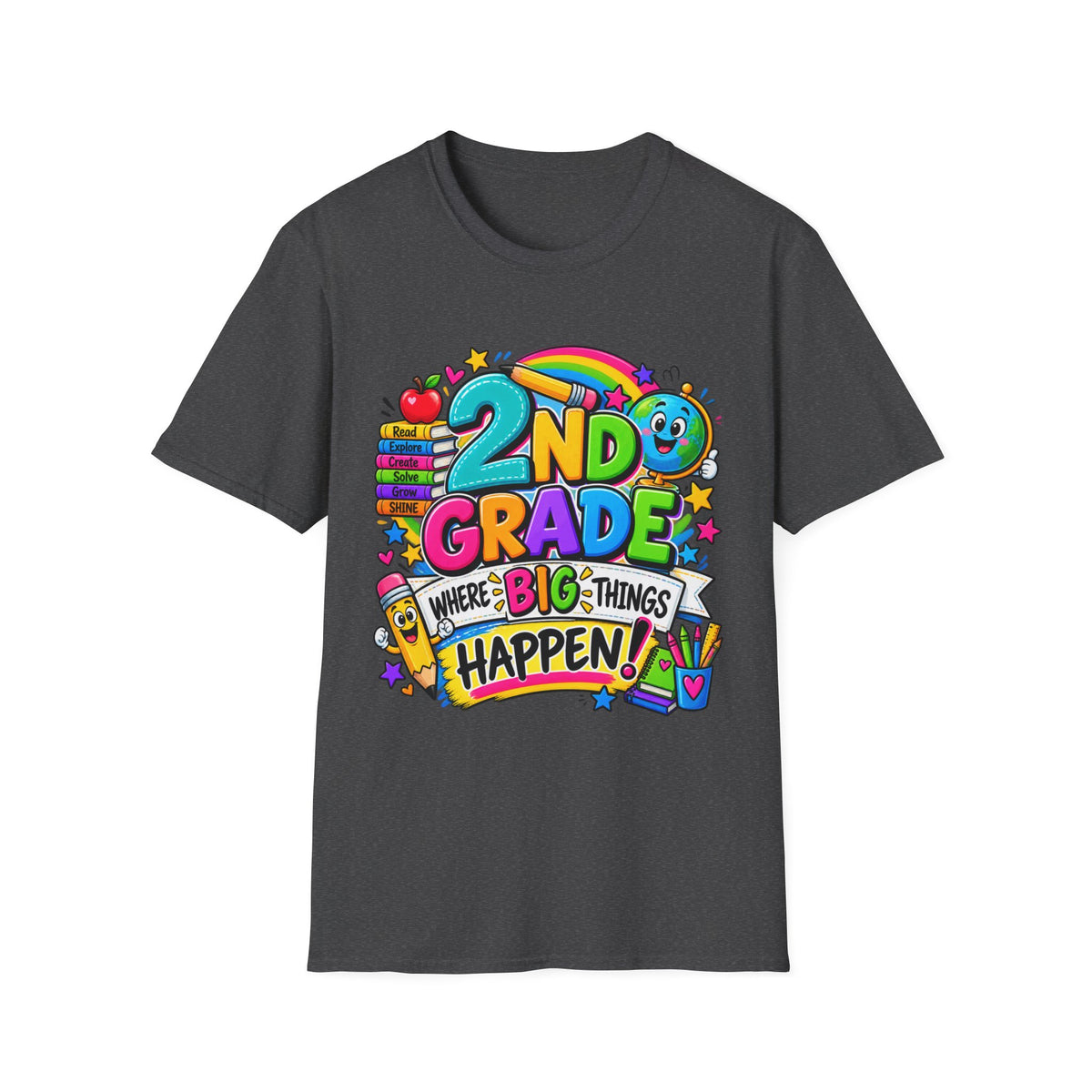 2nd Grade T-Shirt — Colorful Back-to-School Kids Tee (“2nd Grade Where Big Things Happen!”)