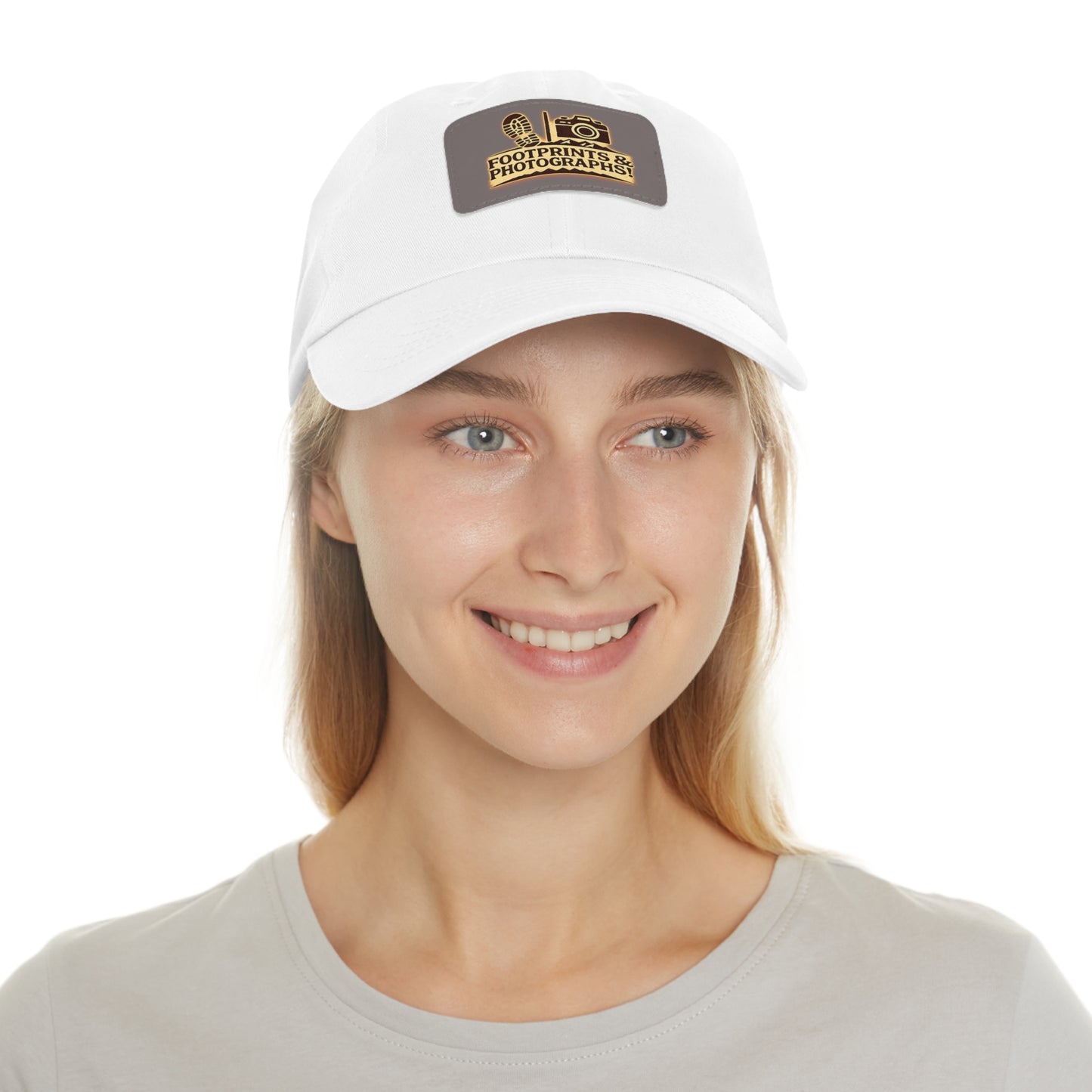 Leather Patch Dad Hat — "Footprints & Photographs" Outdoor Photographer Cap