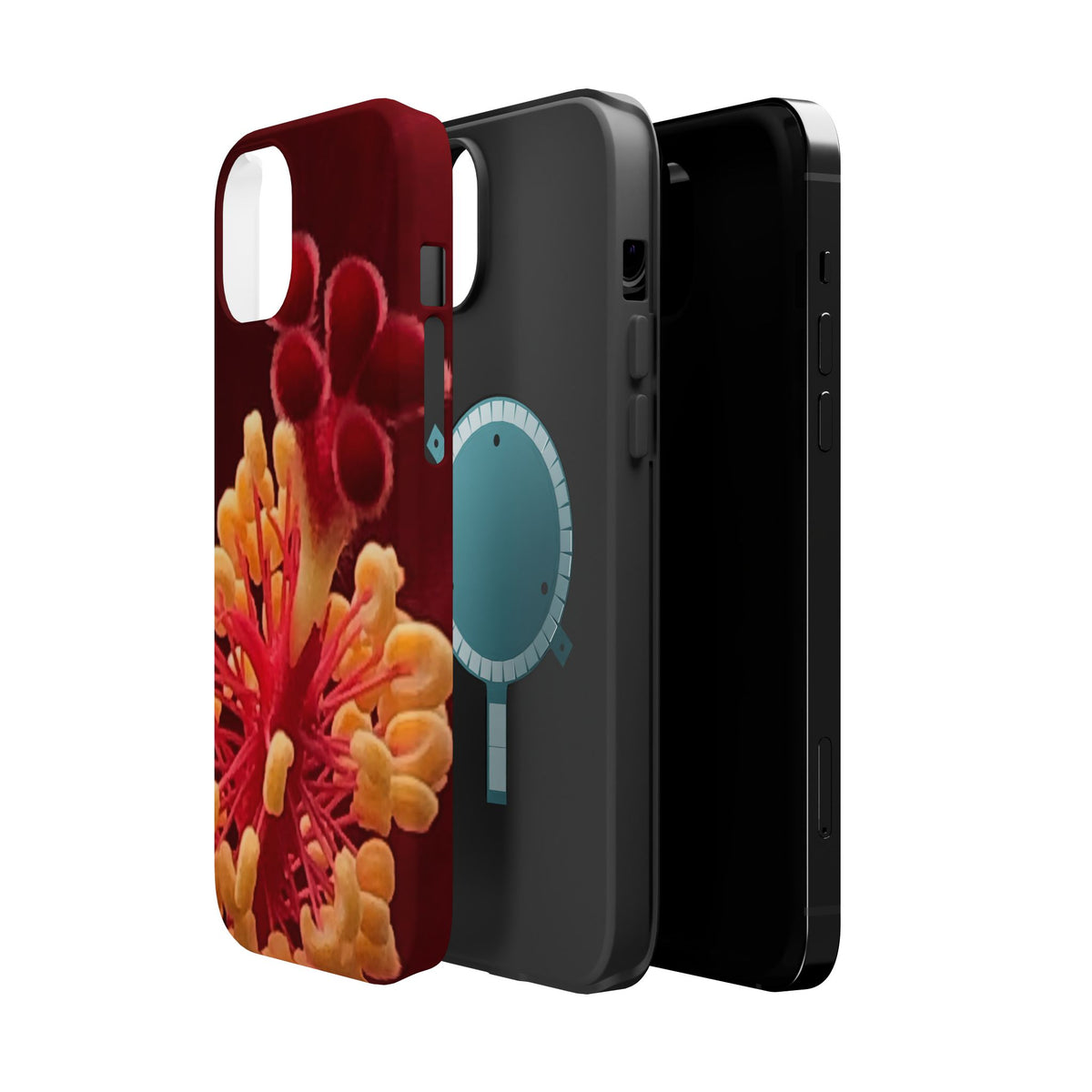 Floral Macro Phone Case — Red & Yellow Pollen Design (Magnetic Impact-Resistant)