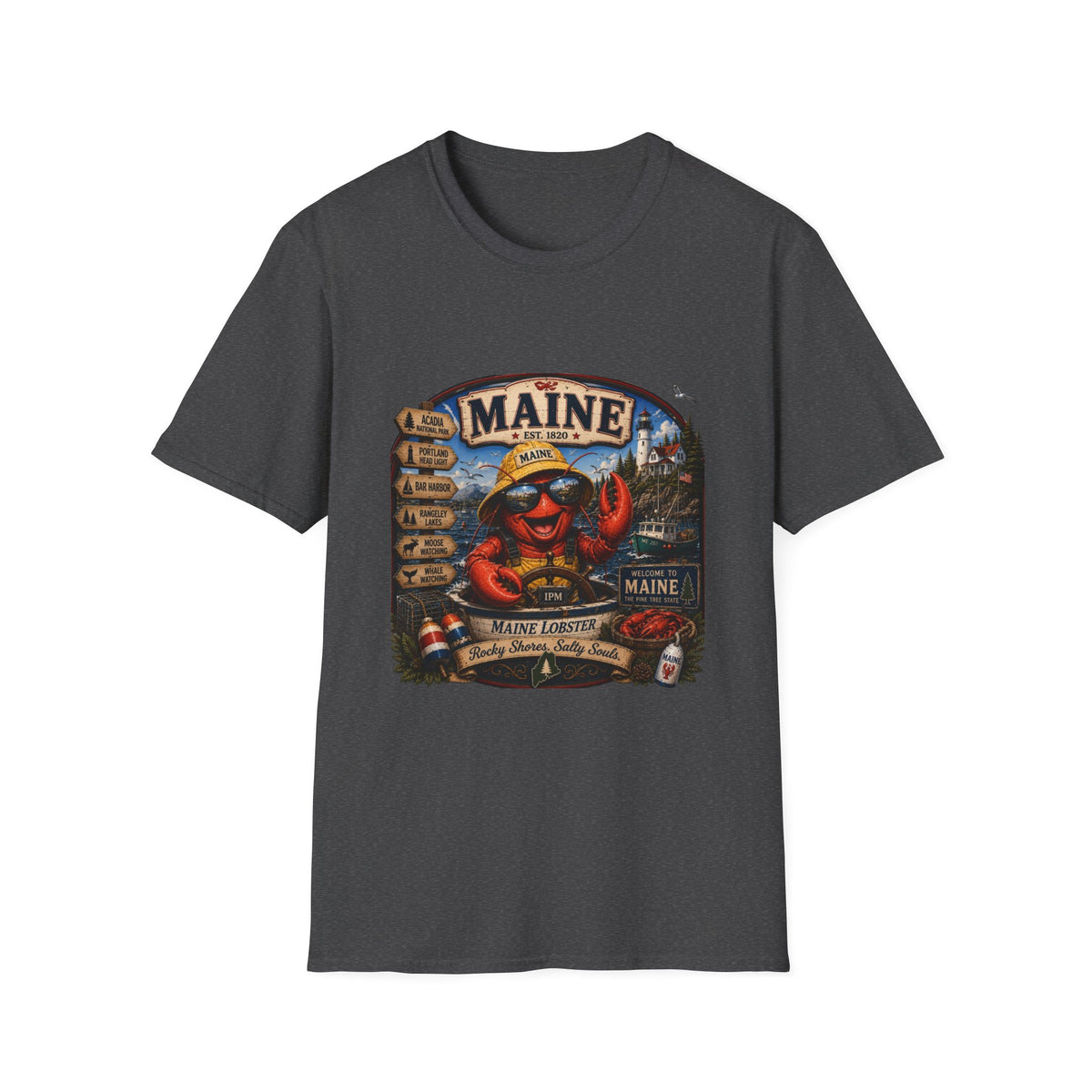 Maine Lobster Souvenir T-Shirt — Vintage Coastal Travel Design