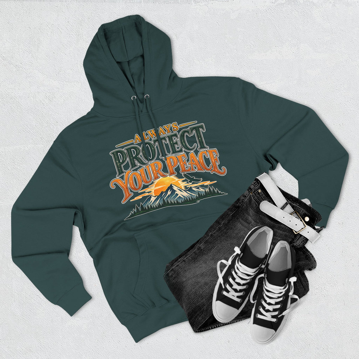 Hoodie - "Always Protect Your Peace" Mountain Graphic Fleece Hoodie