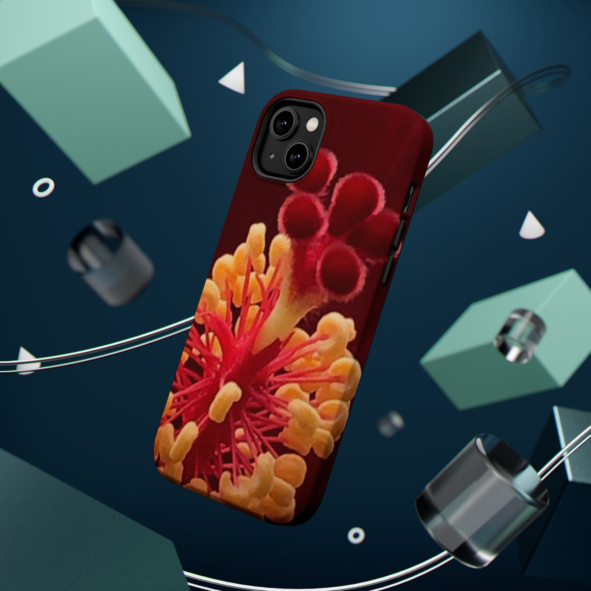 Floral Macro Phone Case — Red & Yellow Pollen Design (Magnetic Impact-Resistant)