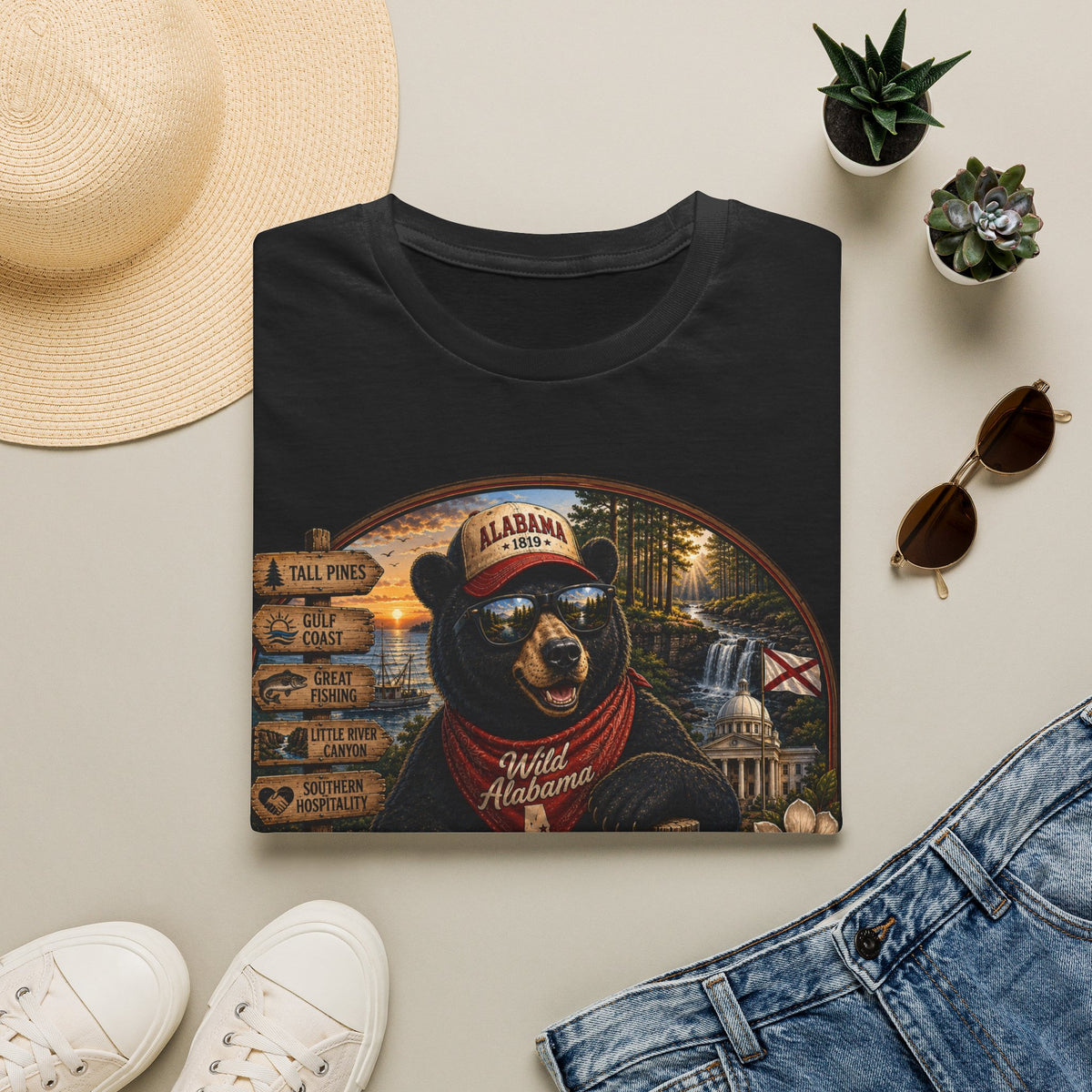 Alabama Bear Graphic T-Shirt — Vintage State Pride Tee