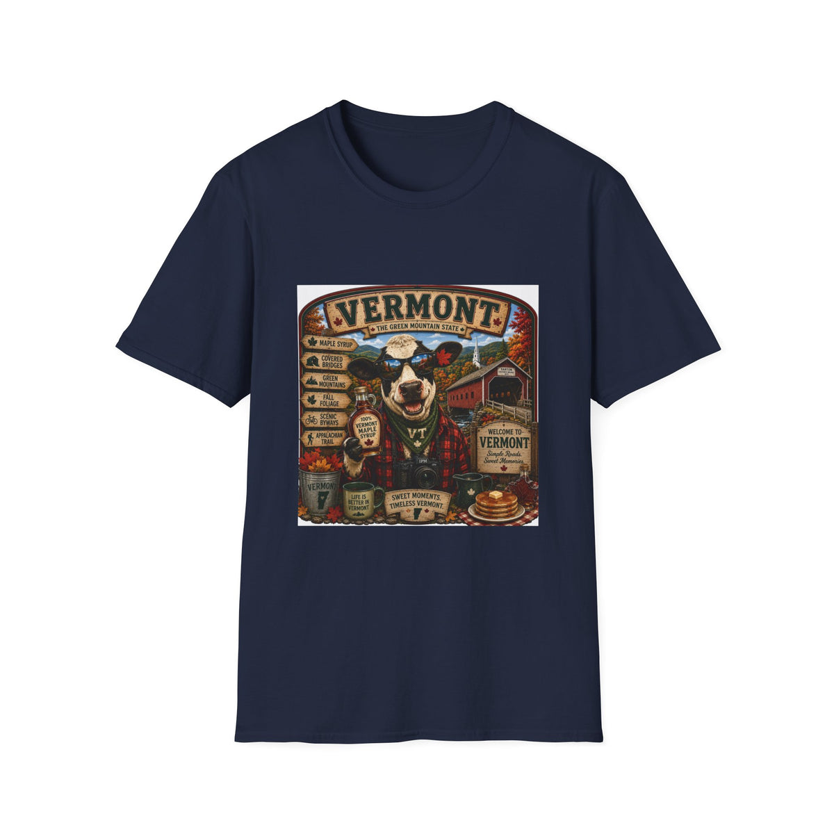 Vermont Vintage Travel T‑Shirt — Retro State Sign & Cow Design