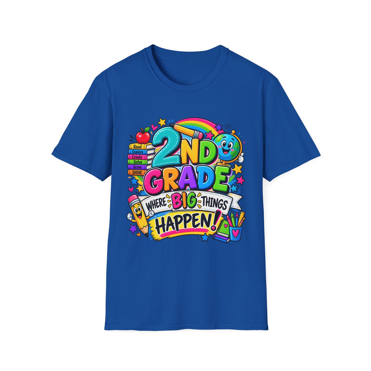 2nd Grade T-Shirt — Colorful Back-to-School Kids Tee (“2nd Grade Where Big Things Happen!”)
