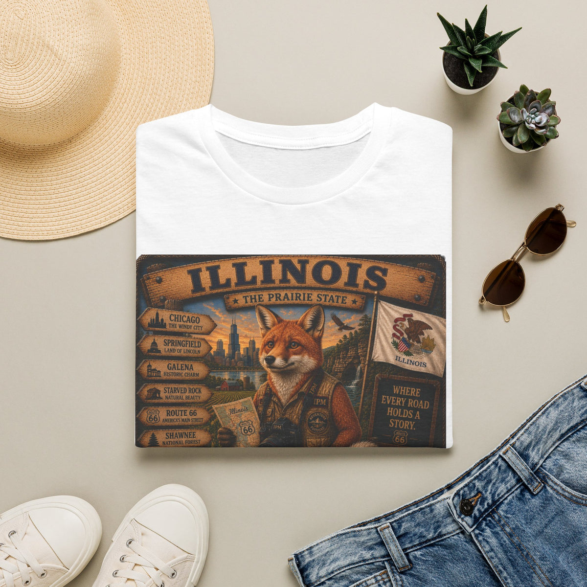 Illinois Vintage Fox Tee — The Prairie State Travel Souvenir T-Shirt