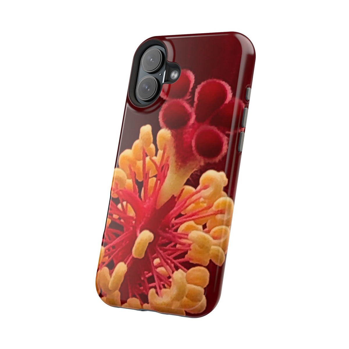 Floral Macro Phone Case — Red & Yellow Pollen Design (Magnetic Impact-Resistant)