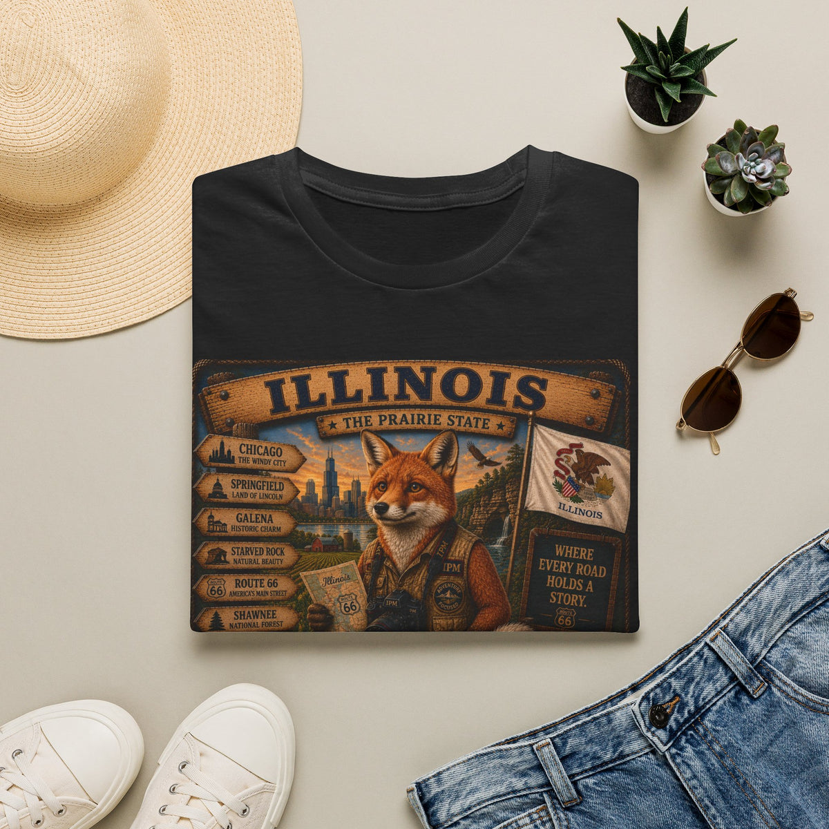 Illinois Vintage Fox Tee — The Prairie State Travel Souvenir T-Shirt