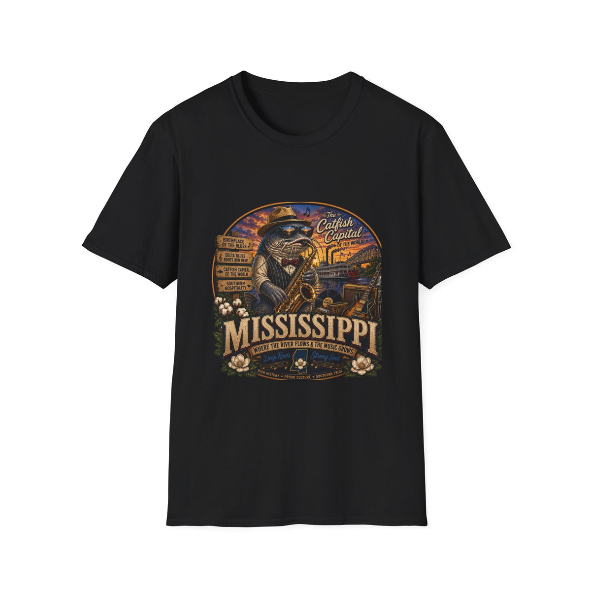 Mississippi Catfish Capital T-Shirt — Vintage Riverboat Angler Graphic