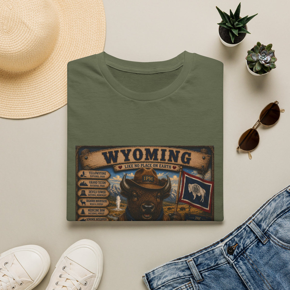 Wyoming Buffalo Vintage Graphic T‑Shirt — 'Wyoming: Like No Place on Earth' State Pride
