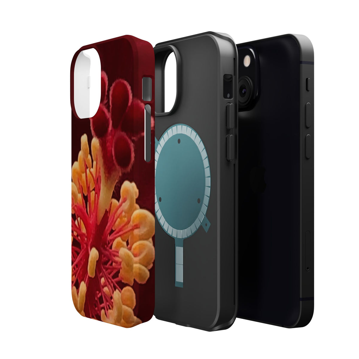 Floral Macro Phone Case — Red & Yellow Pollen Design (Magnetic Impact-Resistant)