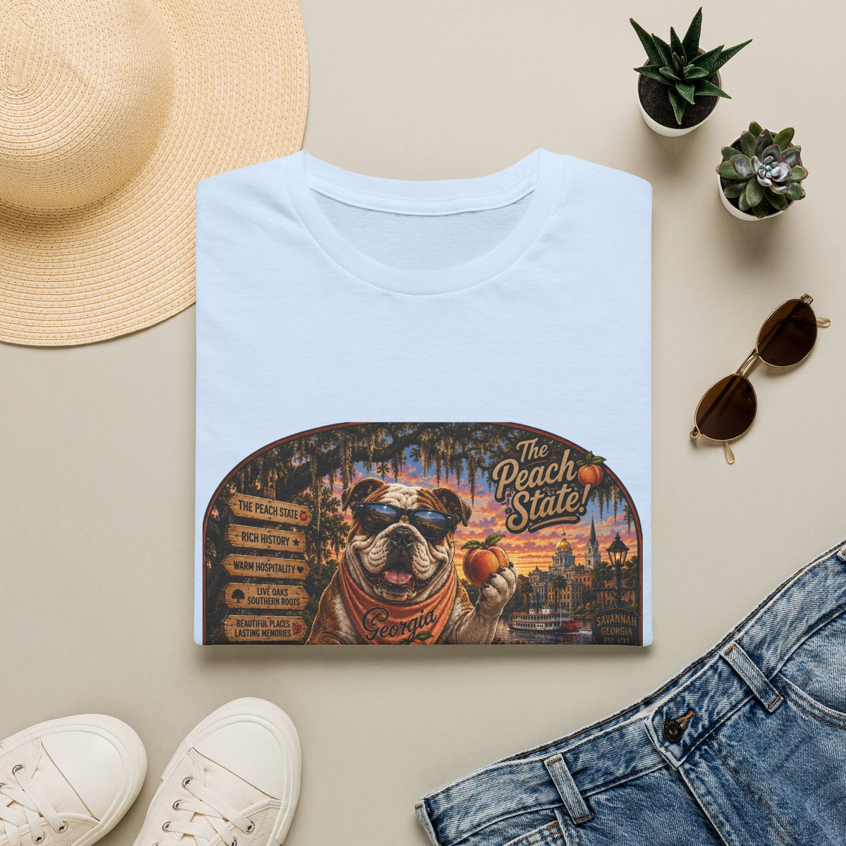 Georgia Peach State T-Shirt — Retro Pug Travel Poster Design