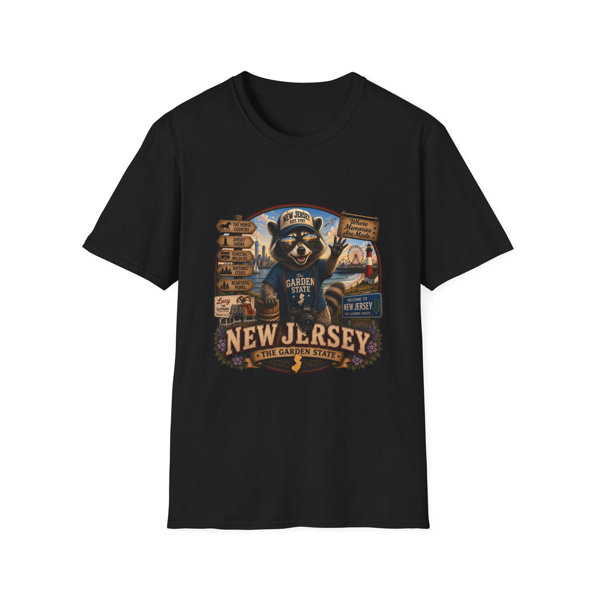 New Jersey Raccoon "Garden State" T-Shirt — Retro State Pride Tee