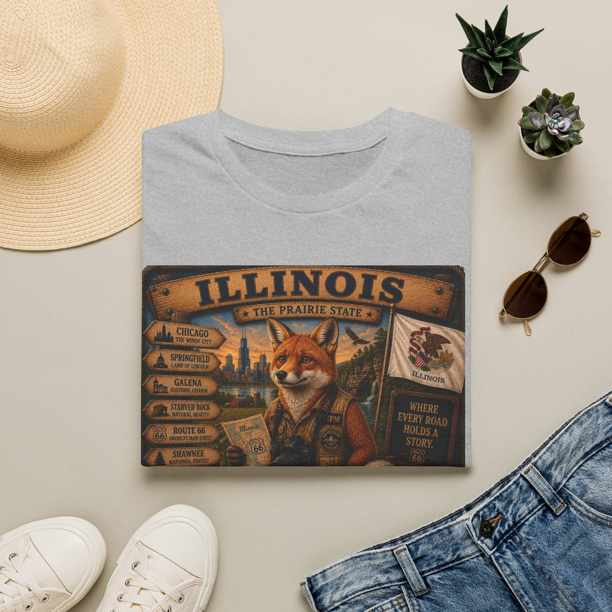 Illinois Vintage Fox Tee — The Prairie State Travel Souvenir T-Shirt