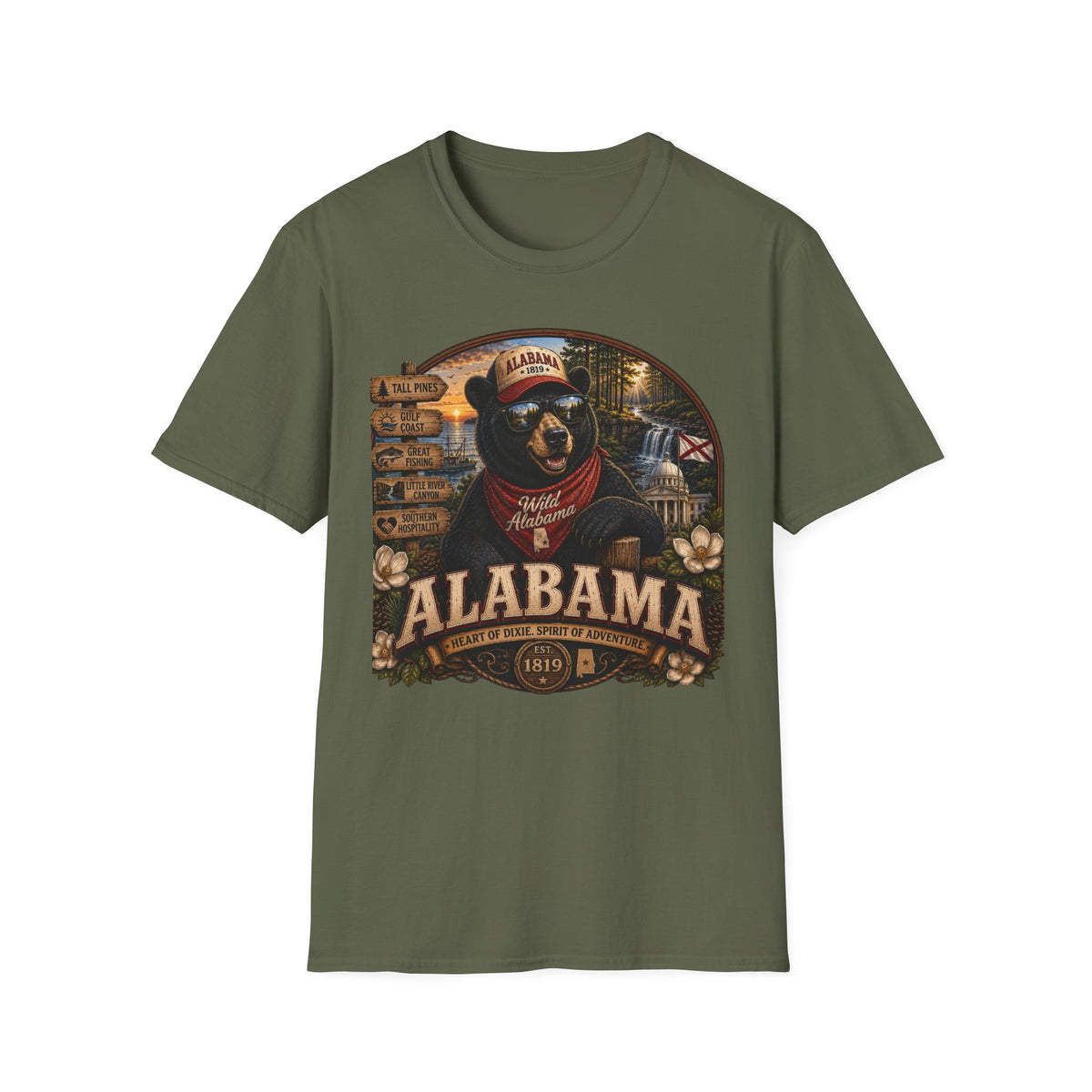 Alabama Bear Graphic T-Shirt — Vintage State Pride Tee