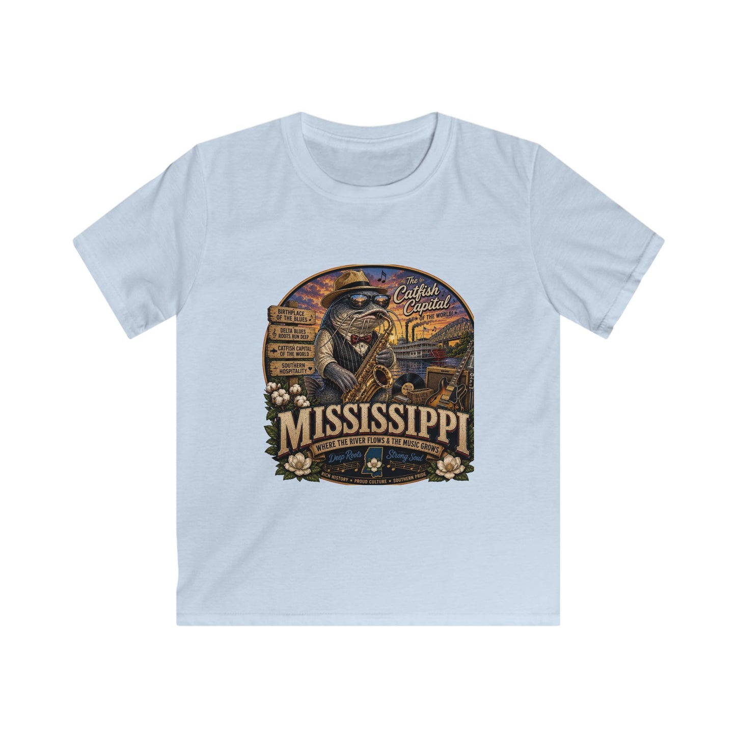 Kids Mississippi State Tee — Vintage Riverboat & Blues Design