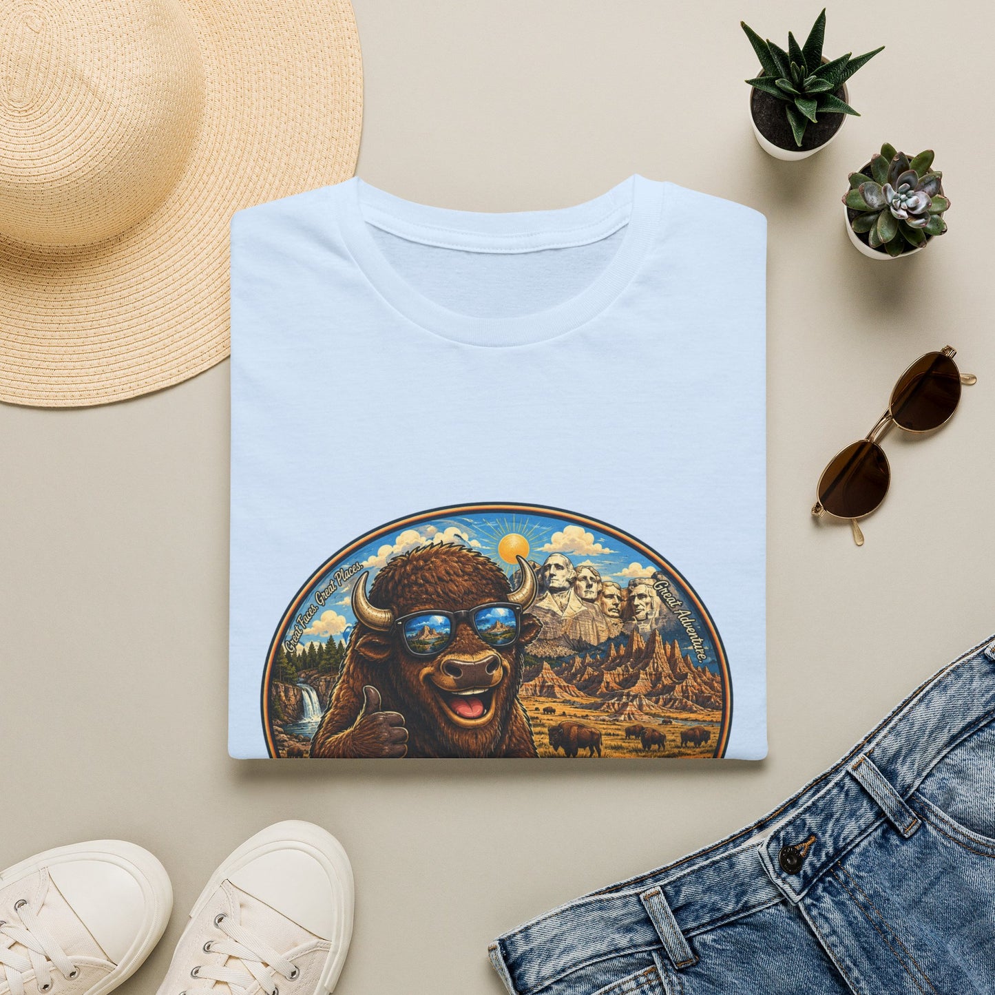South Dakota Buffalo Vintage Tee — Retro Mount Rushmore Travel T‑Shirt
