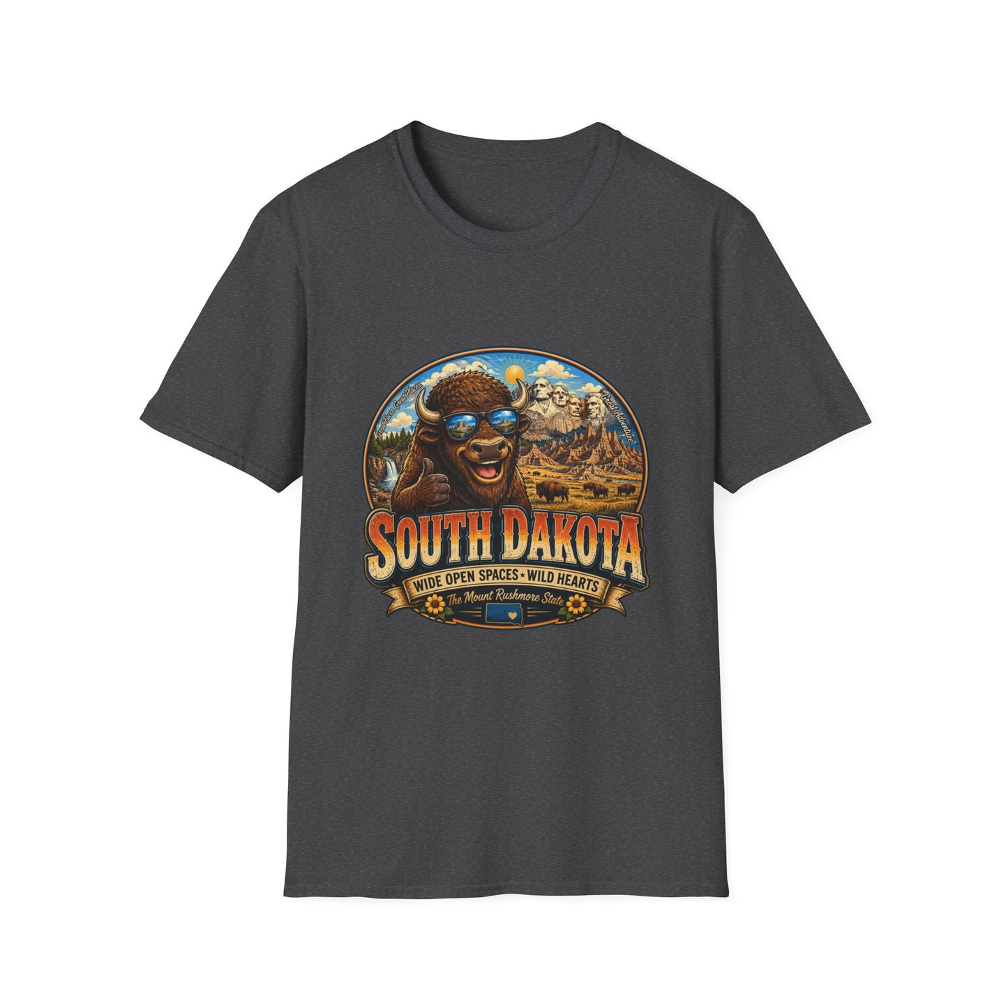 South Dakota Buffalo Vintage Tee — Retro Mount Rushmore Travel T‑Shirt