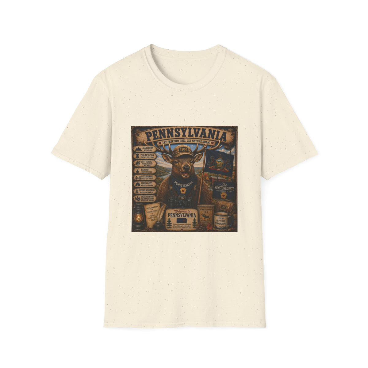 Pennsylvania Deer Vintage State Sign T-Shirt — Rustic Hunting & Outdoors Souvenir