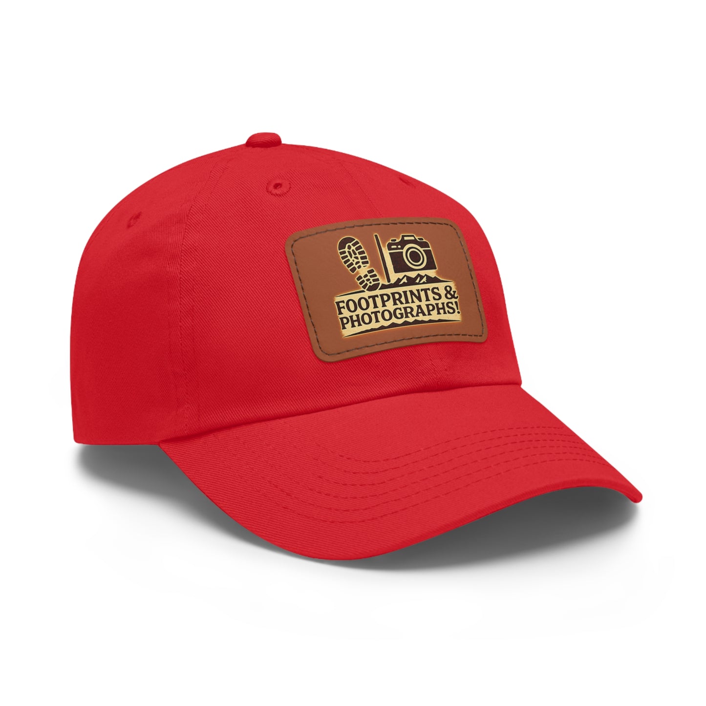Leather Patch Dad Hat — "Footprints & Photographs" Outdoor Photographer Cap