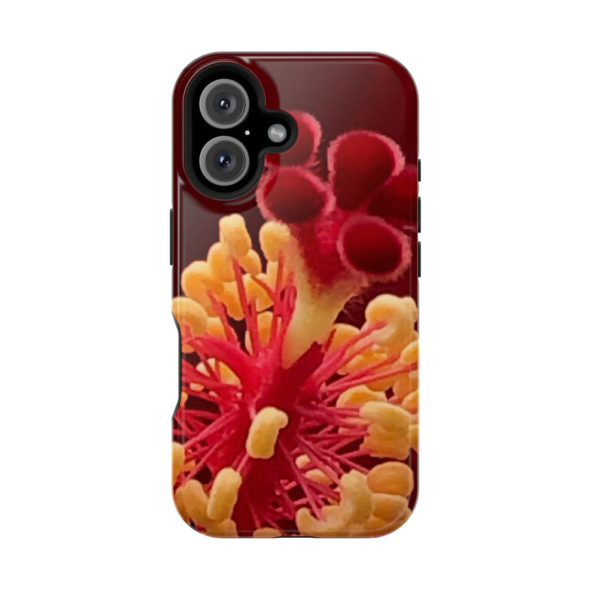 Floral Macro Phone Case — Red & Yellow Pollen Design (Magnetic Impact-Resistant)