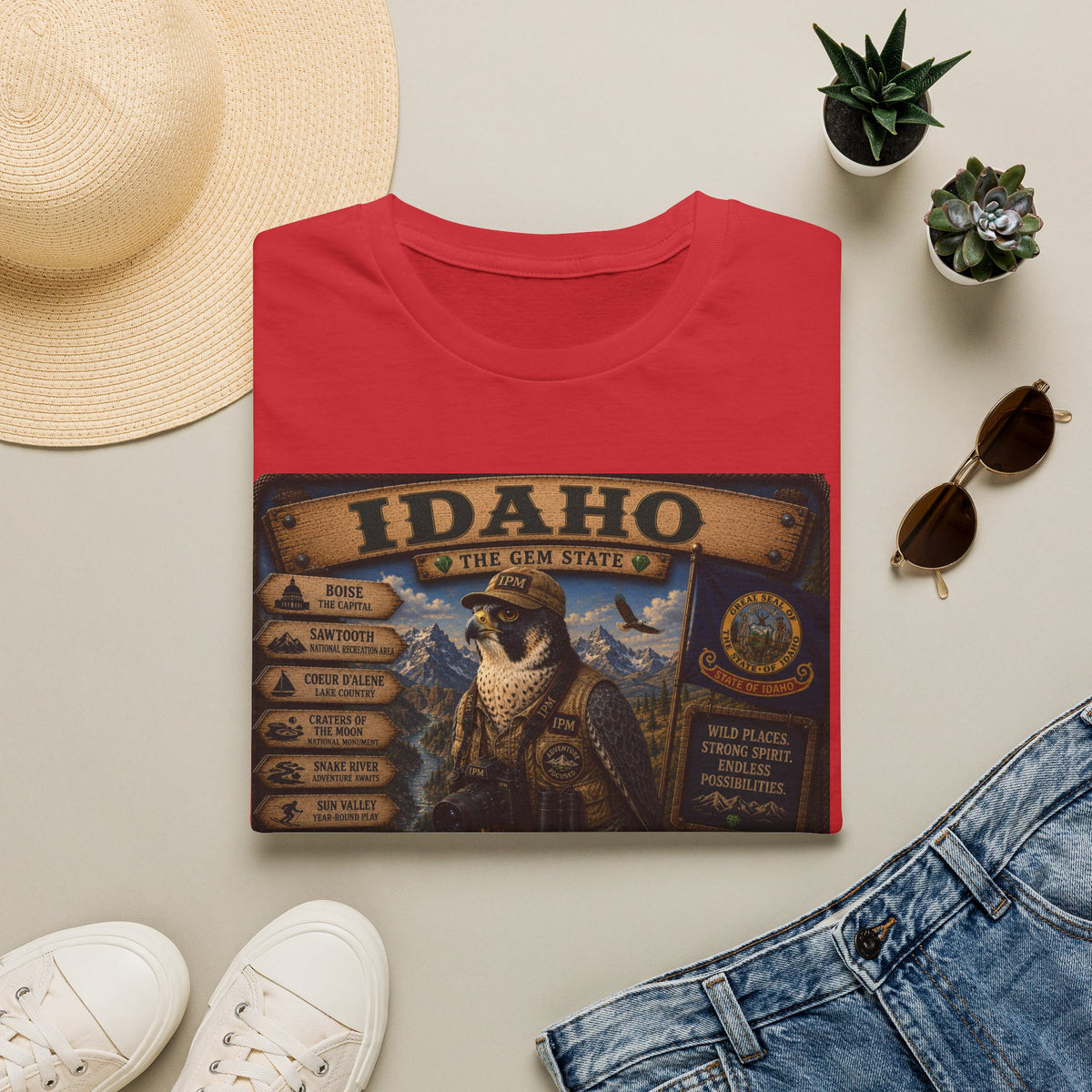 Idaho State Vintage Wildlife T-Shirt — 'The Gem State' Mountain & Wolf Graphic
