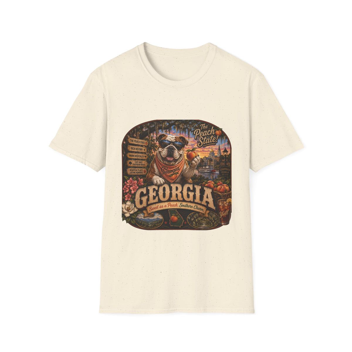 Georgia Peach State T-Shirt — Retro Pug Travel Poster Design