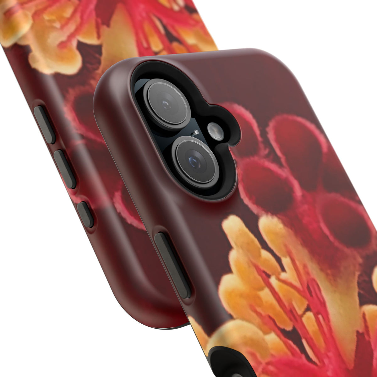 Floral Macro Phone Case — Red & Yellow Pollen Design (Magnetic Impact-Resistant)