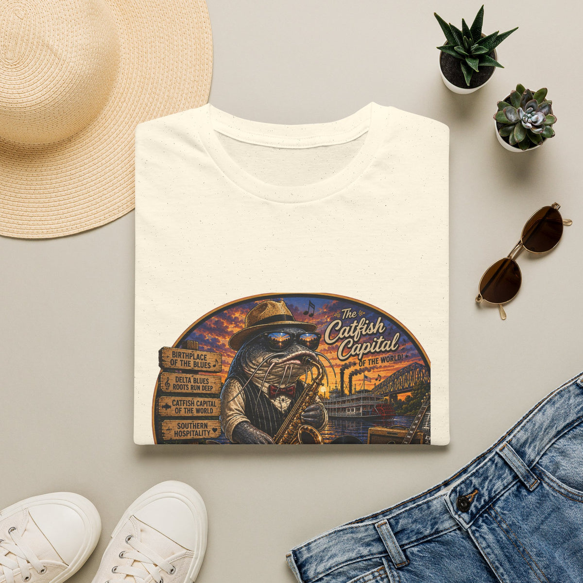 Mississippi Catfish Capital T-Shirt — Vintage Riverboat Angler Graphic