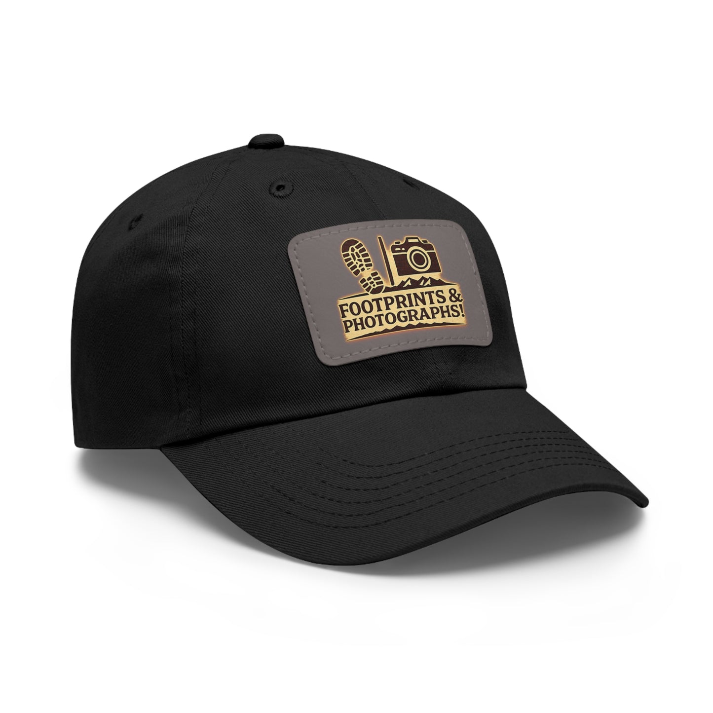 Leather Patch Dad Hat — "Footprints & Photographs" Outdoor Photographer Cap