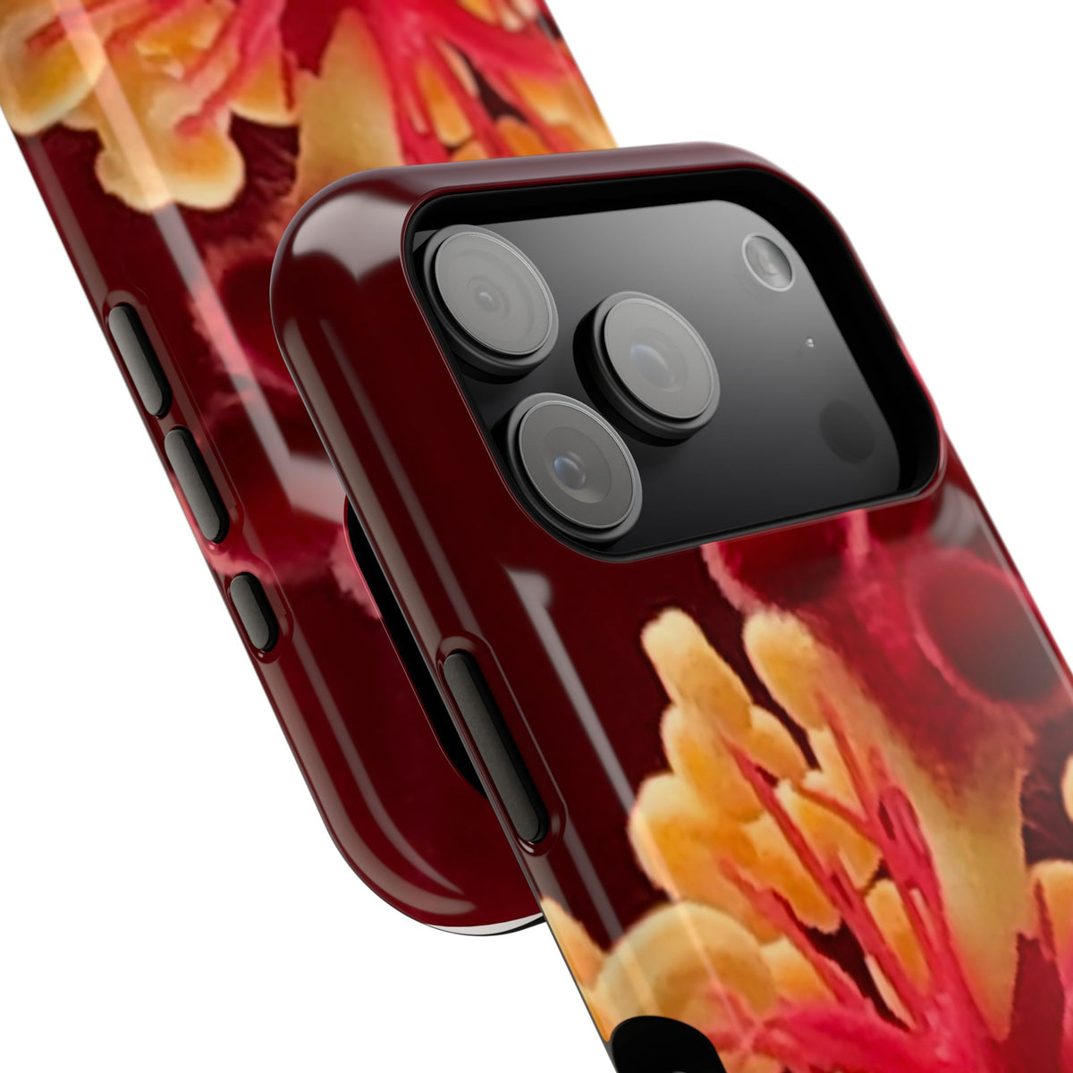 Floral Macro Phone Case — Red & Yellow Pollen Design (Magnetic Impact-Resistant)
