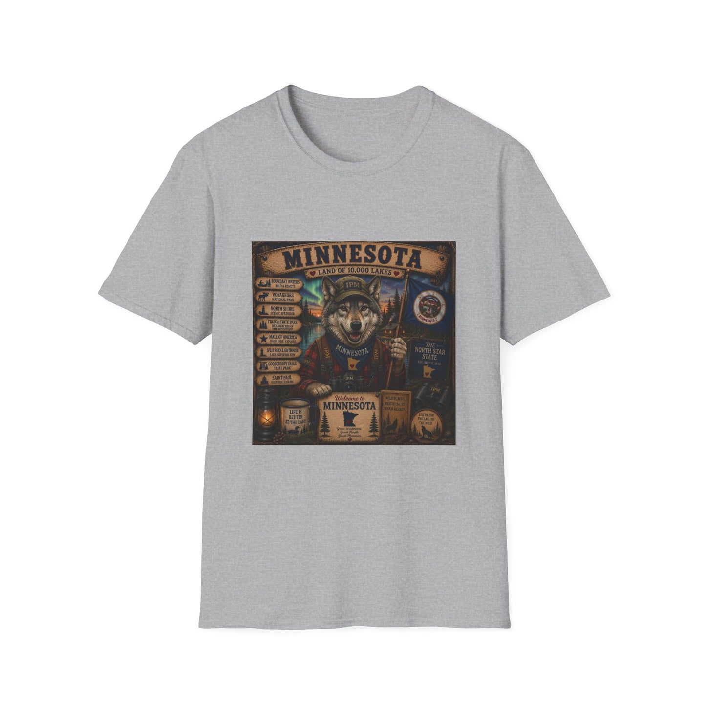 Minnesota Wolf Vintage Graphic T-Shirt – Land of 10,000 Lakes Travel Tee