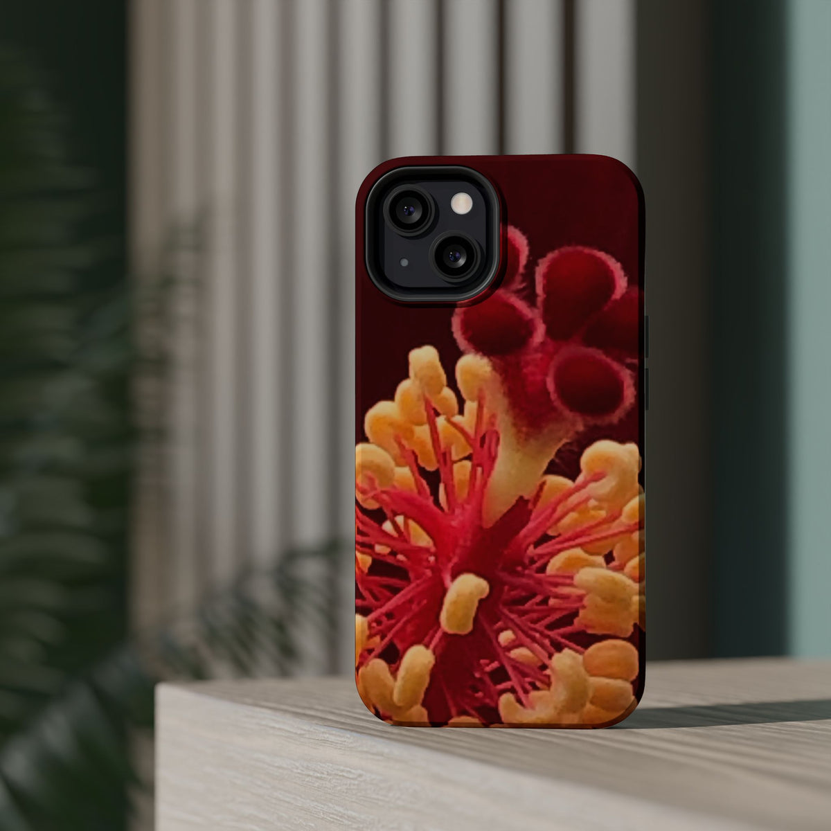 Floral Macro Phone Case — Red & Yellow Pollen Design (Magnetic Impact-Resistant)